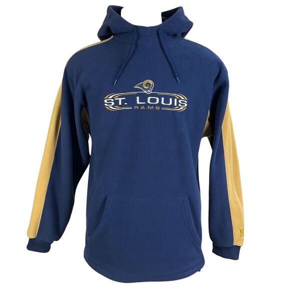 Vintage NFL St Louis Rams Hooded‎ Fleece Blue Sweatshirt Mens Size Medium - Picture 1 of 10